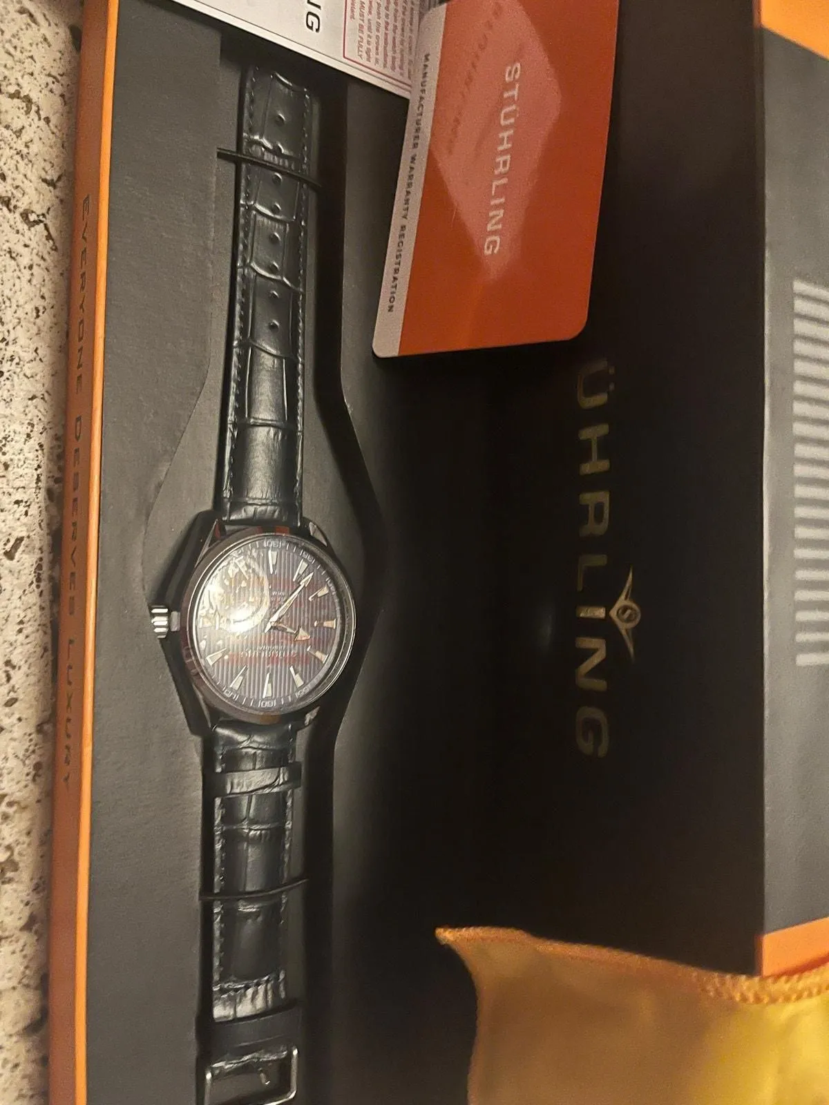 Product image for NEW STUHRLING ORIGINAL Men's Black Watch Calf Skin (Retail $295) - new