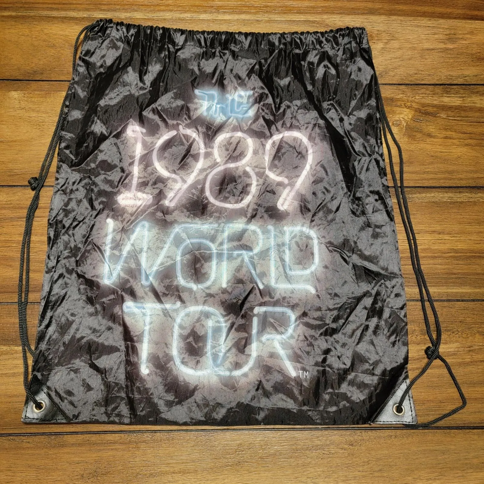 Product image for Taylor Swift Black Nylon Drawstring Bag / Backpack "1989 World Tour"