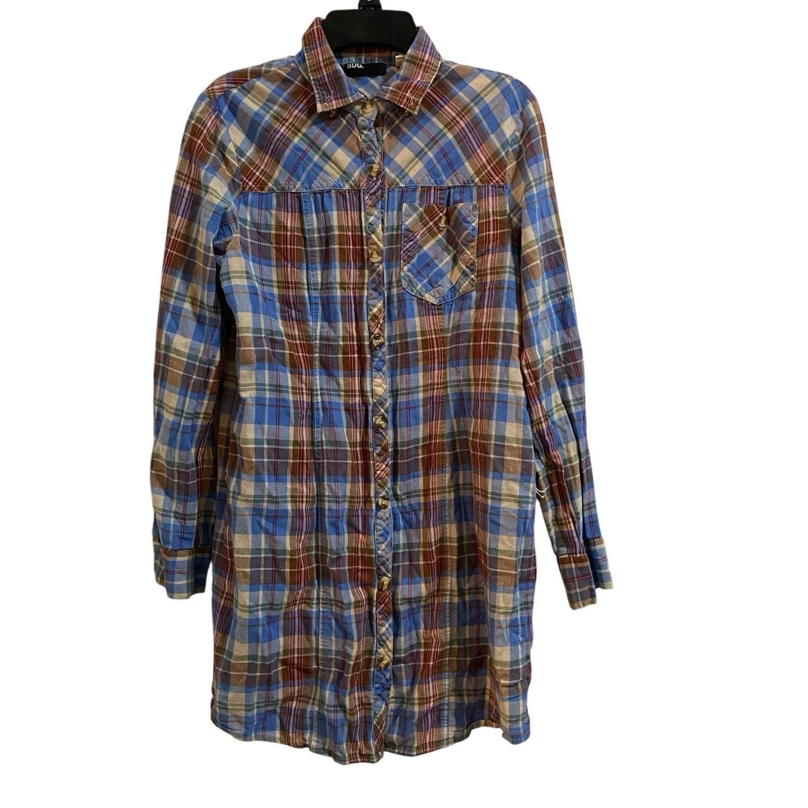Product image for BDG Urban Outfitters Top Women Small Blue Brown Plaid Rancher Cowgirl Farmhouse - S - Tops - pre-owned---excellent - Urban Outfitters