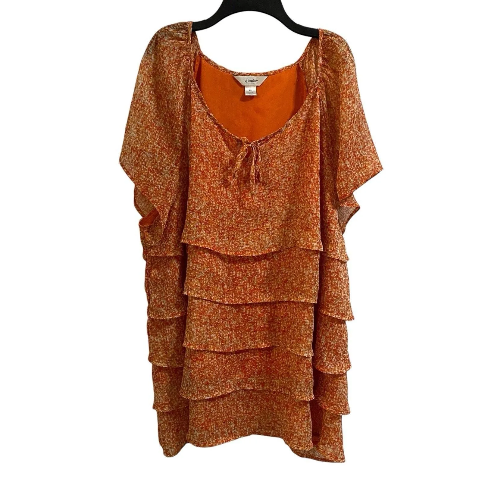 Product image for CJ Banks Women's 2X Sheer Orange Floral Print Sleeveless Blouse Bloomcore Spring - 2X - Tops - pre-owned---excellent - CJ Banks