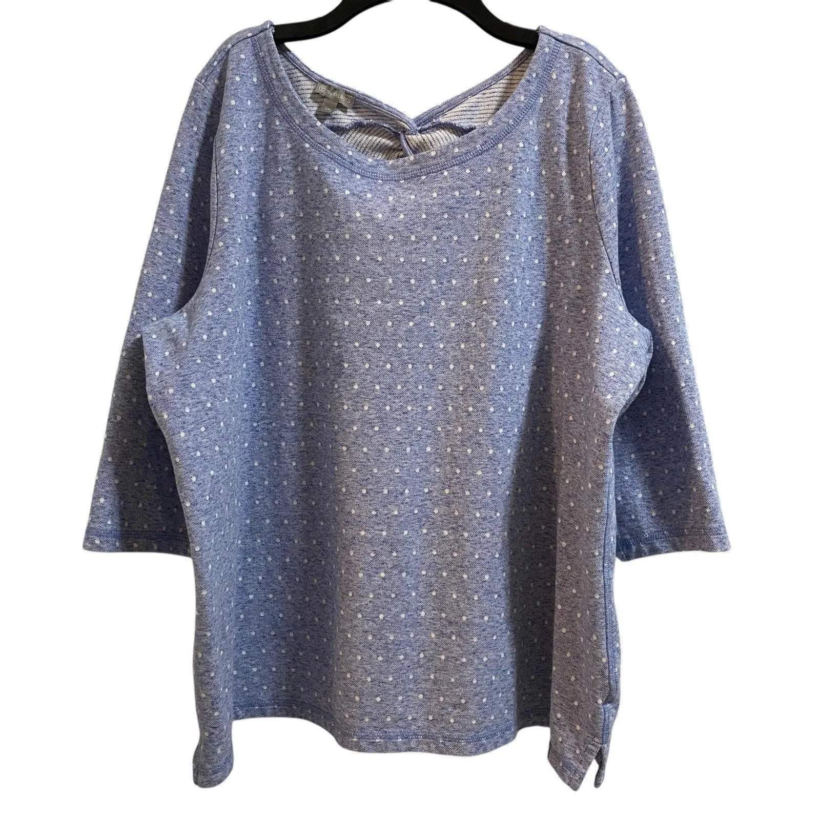 Product image for T By Talbots Women’s 2XP Petite Blue TWIST BACK DOT JACQUAR Knit Top 3/4 Sleeve - 2Xp - Tops - pre-owned---excellent - Talbots