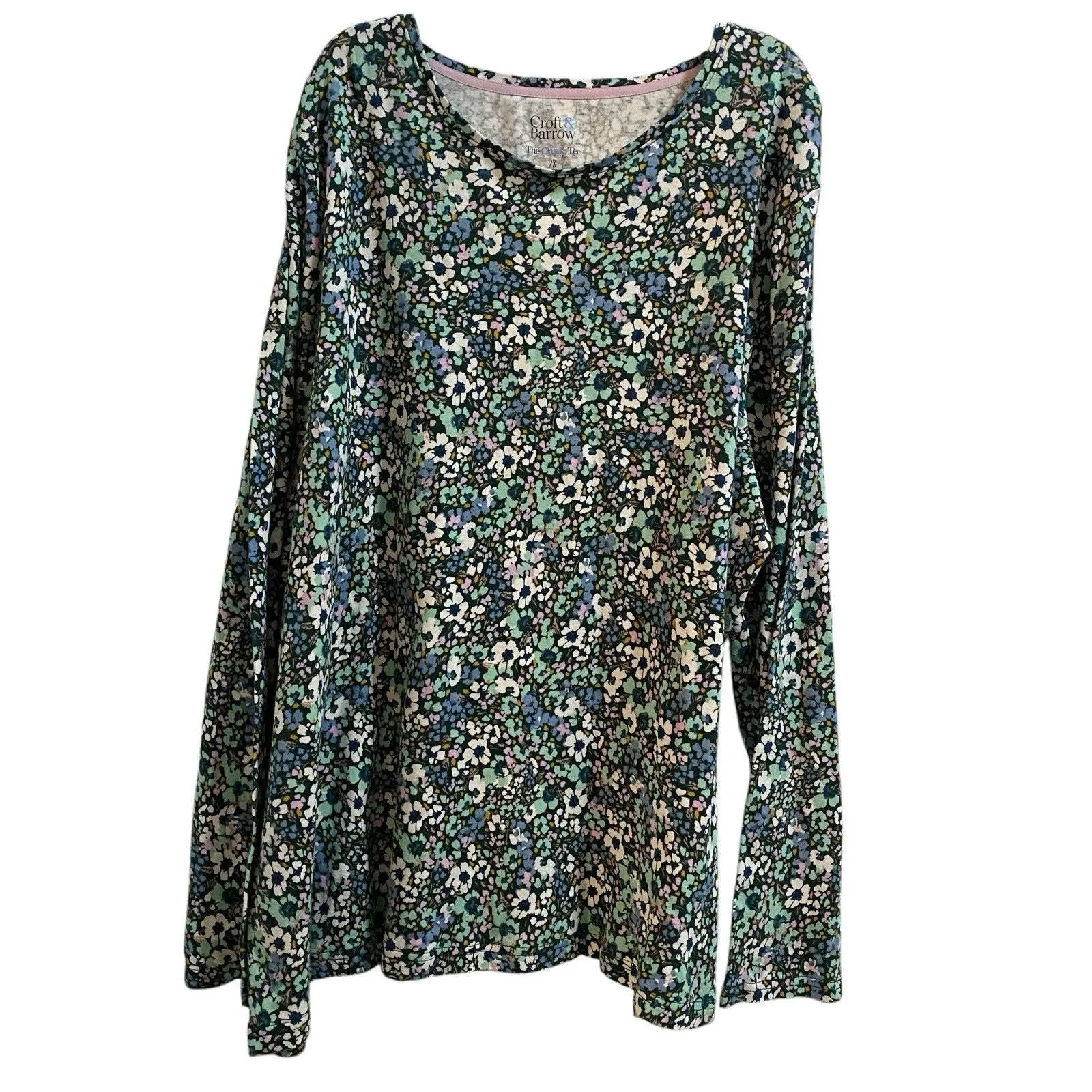 Product image for Croft & Barrow Women Plus 2X Green Floral Design Long Sleeve Knit Top Bloomcore - 2X - Tops - pre-owned---excellent - Croft & Barrow