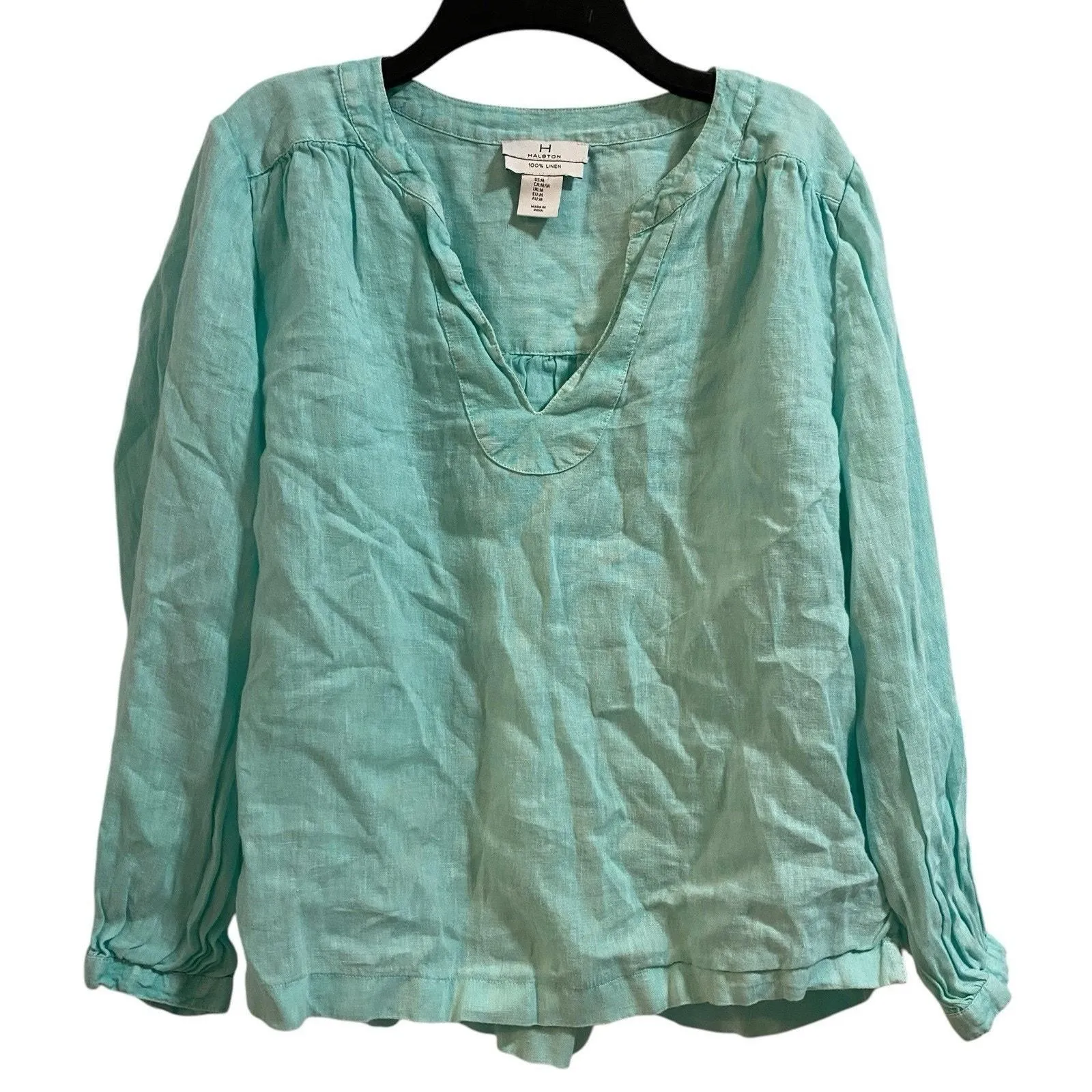 Product image for H by Halston Green 100% Linen Blouse Women Medium Summer Breathable Spring - M - Tops - pre-owned---excellent - Halston