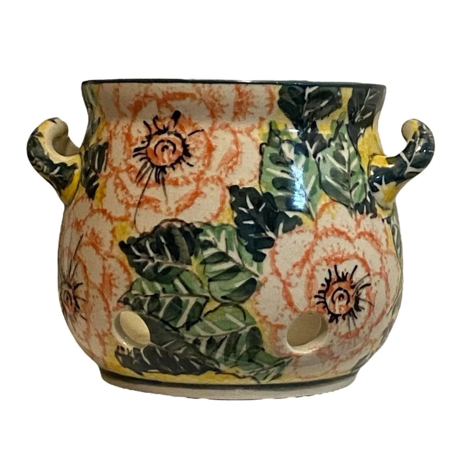 Product image for UNIKAT Signed M. I Wicka Polish Pottery Poland Floral Flower Candle Holder - pre-owned---good