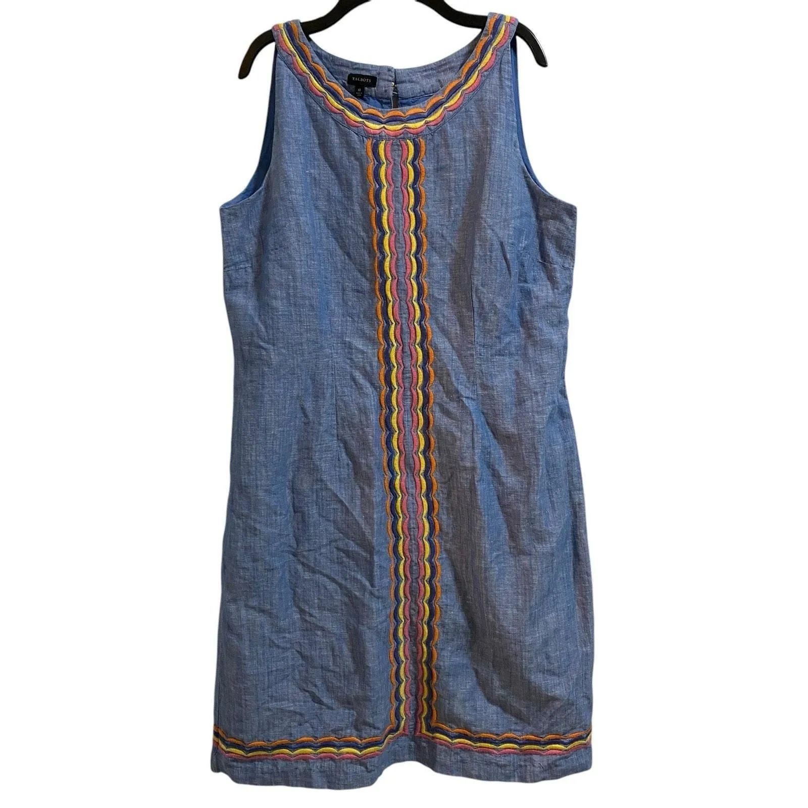 Product image for TALBOTS Blue Linen Dress Sz 10 Chambray Scallop Embroidered Shift Summer Spring - 10 - Dresses - pre-owned---good - Talbots
