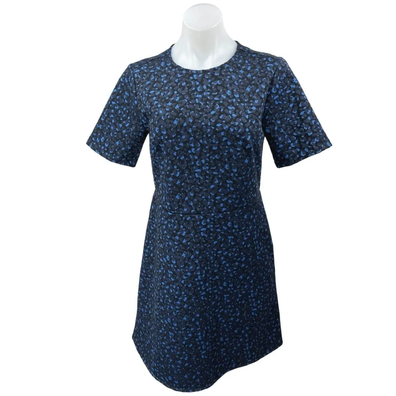 Product image for Ann Taylor Blue Animal Leopard Print Short Sleeve Zip Mini Sheath A-line Dress 4 - Dresses - 4 - pre-owned---excellent - Ann Taylor