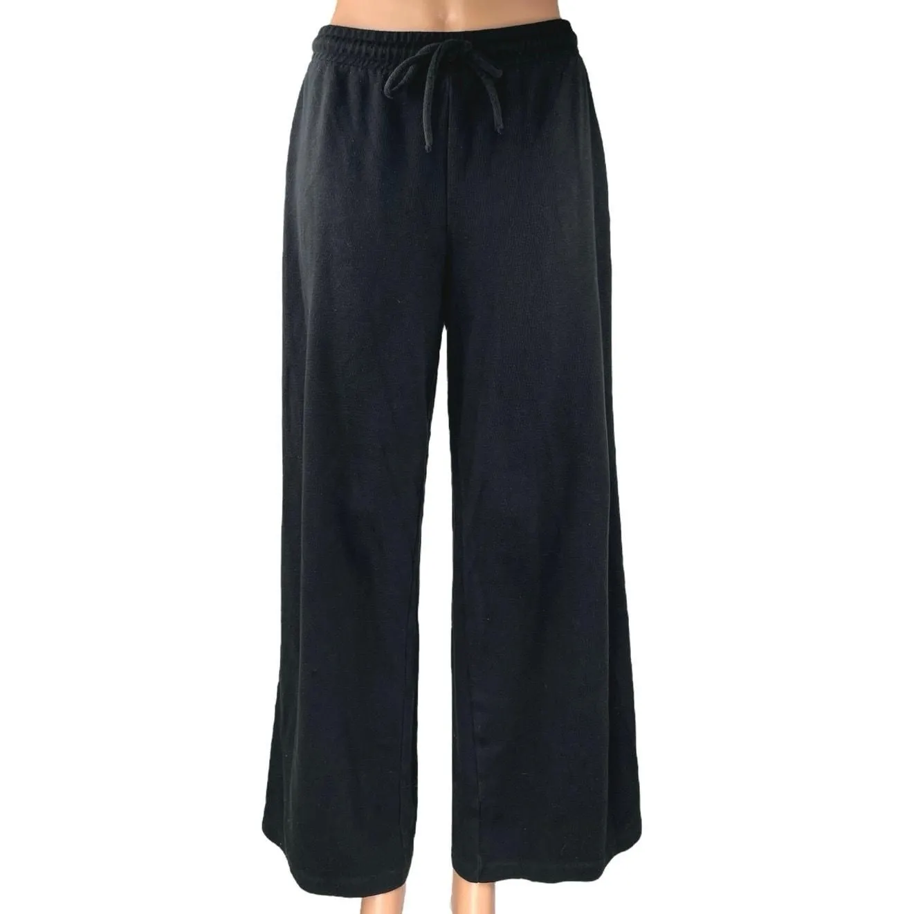 Product image for Zara Black High Waisted Drawstring Wide Leg Baggy Trouser Sweat Pants Size L - Bottoms - L - pre-owned---good - Zara