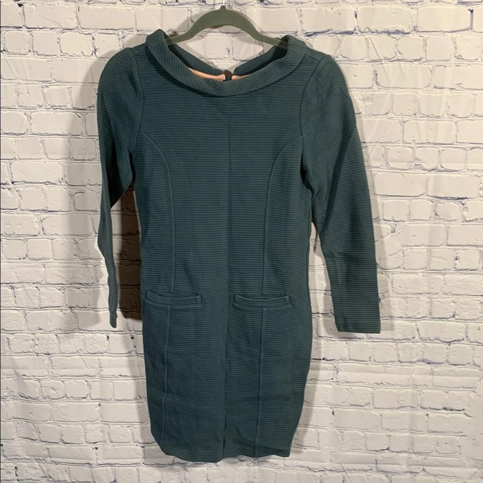 Product image for Boden Marion Ottoman Ribbed Knit Tunic Dress in Mallard Short Business Casual 4 - pre-owned---excellent - Boden