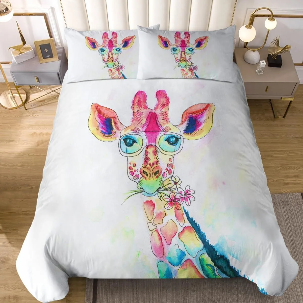Product image for Sleepwish Colorful Zoo Animals Giraffe Kids Bed Set - 3 Piece Giraffe Comforter Set (Full)