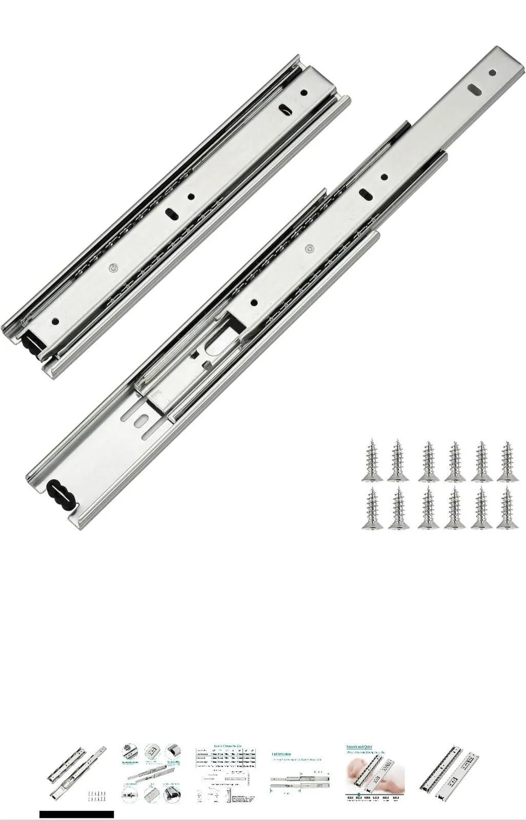 Product image for OCG 10 Inch Drawer Slides, Side Mount Ball Bearing Drawer Slides, 3-Section Full Extension Drawer Glide Rail 100 LB Capacity, 1 Pair