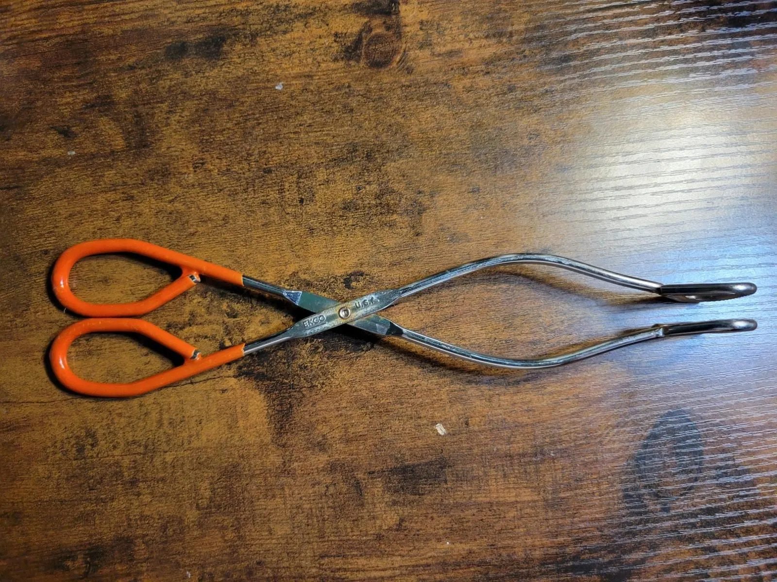 Product image for Vintage Ekco Red Rubber Handle 10" Stainless Steel Tongs - Made in USA - pre-owned---good