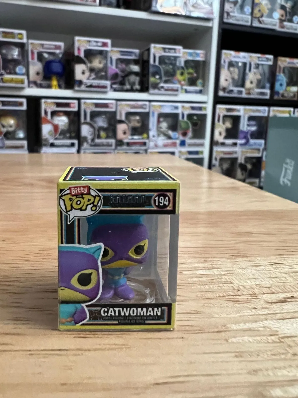 Product image for CHASE LIMITED EDITION Catwoman Blacklight Bitty Funko Pop #194 Batman SDCC Comic