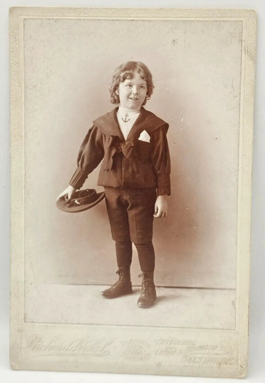 Product image for Antique Cabinet Card Young Child In Navy Suit