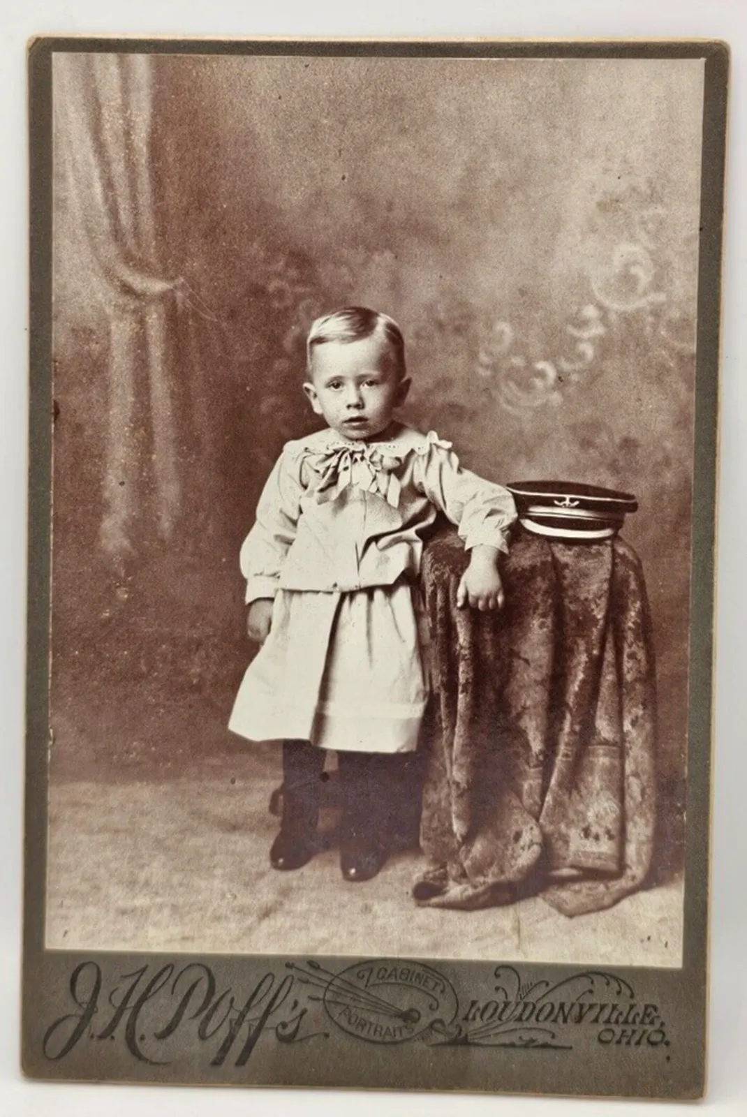 Product image for Antique Cabinet Card Young Boy In Navy Outfit Loudonville, Ohio