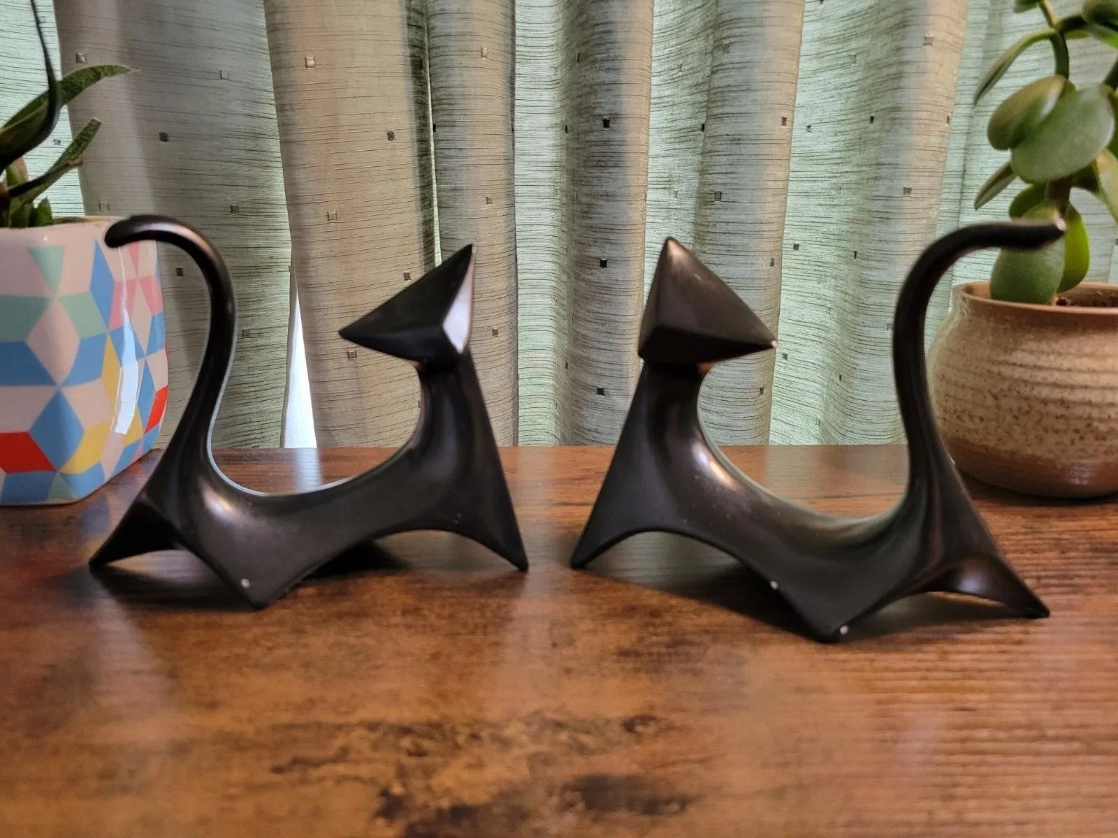 Product image for Pair of Mid Century Modern Cubist Atomic Black Ceramic Cat Figurines - No - Vintage (pre 2000) - Mid-Century - No - good