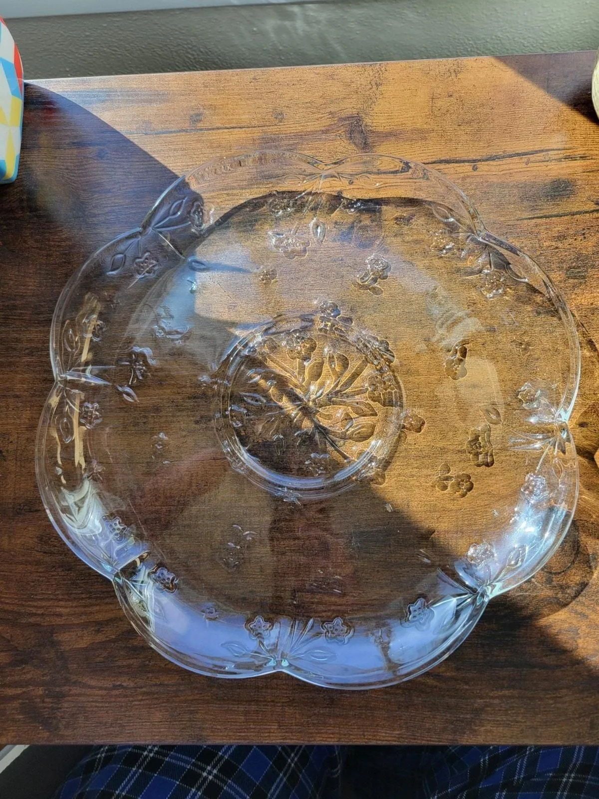 Product image for Vintage Large Crystal 12” Floral Pattern Veggie Platter - Charcuterie Tray - pre-owned---good