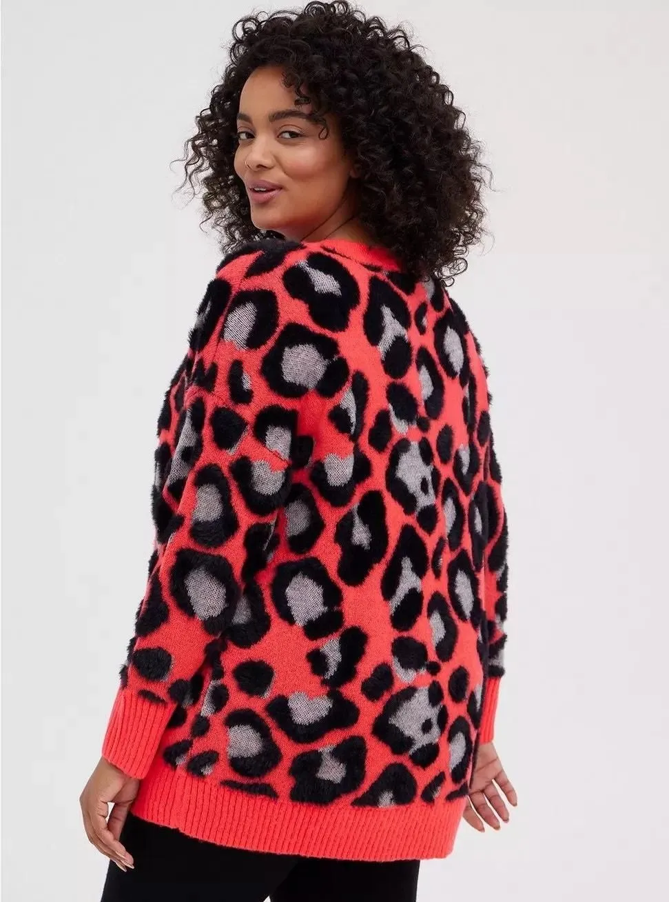 Product image for Torrid Women's Bright Chunky Neon Pink Leopard Print Fuzzy Sweater Plus 3 - pre-owned---good - Torrid
