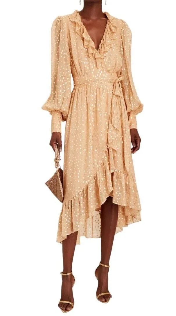 Product image for Zimmermann Lurex Wrap Midi Dress Caramel Size US 4 - ZIMMERMANN