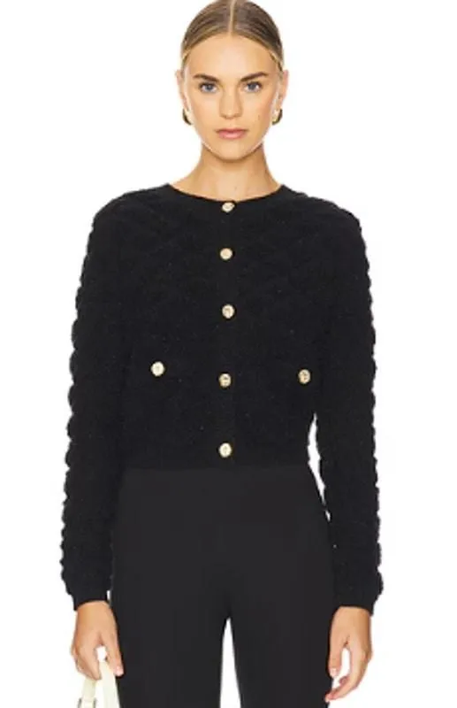 Product image for Line & Dot Khloe Black Fleece Fuzzy Boucle Button Down Cardigan Sweater Top Sz S - S - pre-owned---excellent - Line & Dot