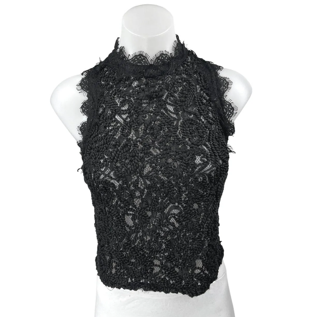 Product image for Zara Trafaluc Black Lace Mock Neck Semi Sheer Sleeveless Crop Blouse Top Size S - Tops - S - pre-owned---good - Zara