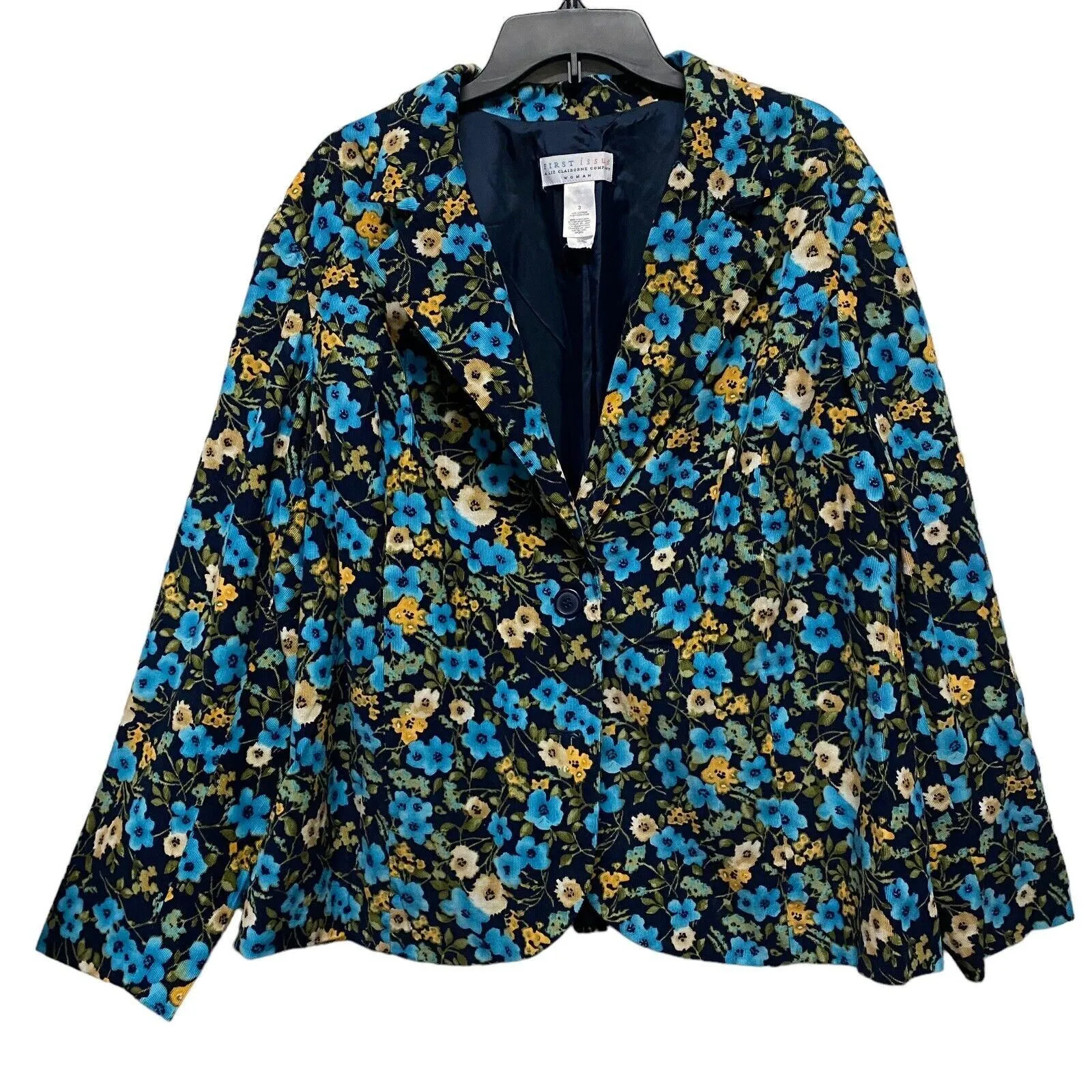 Product image for WOMAN'S LIZ CLAIBORNE SZ 3X CORDUROY BLUE FLOWERED JACKET BLAZER - FIRST ISSUE Liz Claiborne