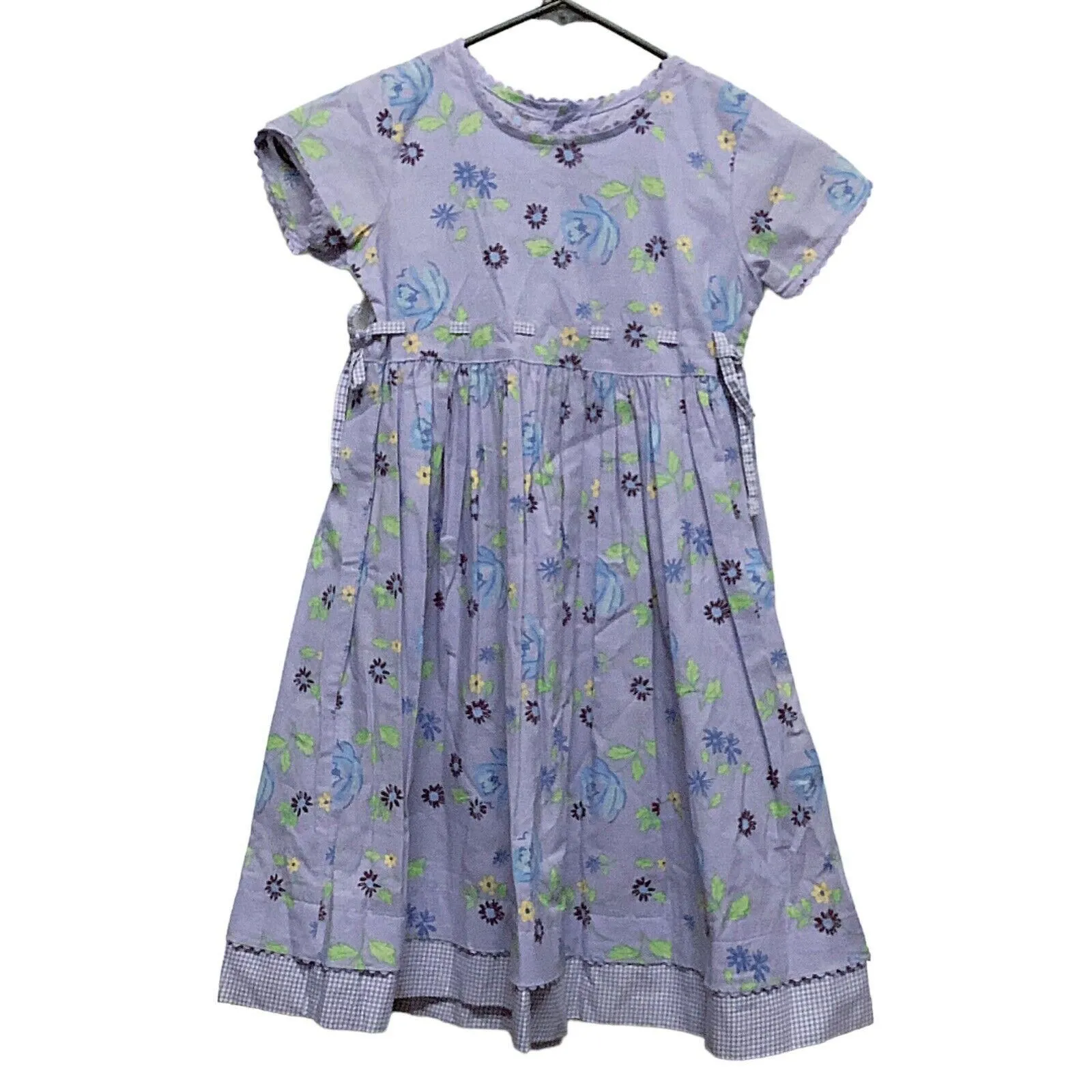 Product image for HEARTS AND FLOWERS Lavender Flowers Checks Girls Dress Sz 6X MISSING 1 BUTTON - Hearts And Flowers