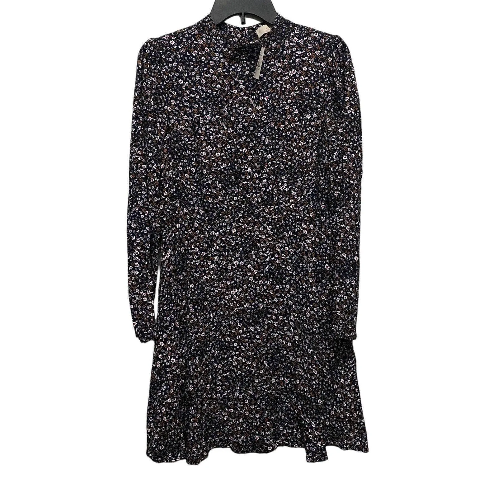Product image for LOFT Women’s Size 6 Floral Print Flounce Dress Black Long Sleeve Keyhole - LOFT