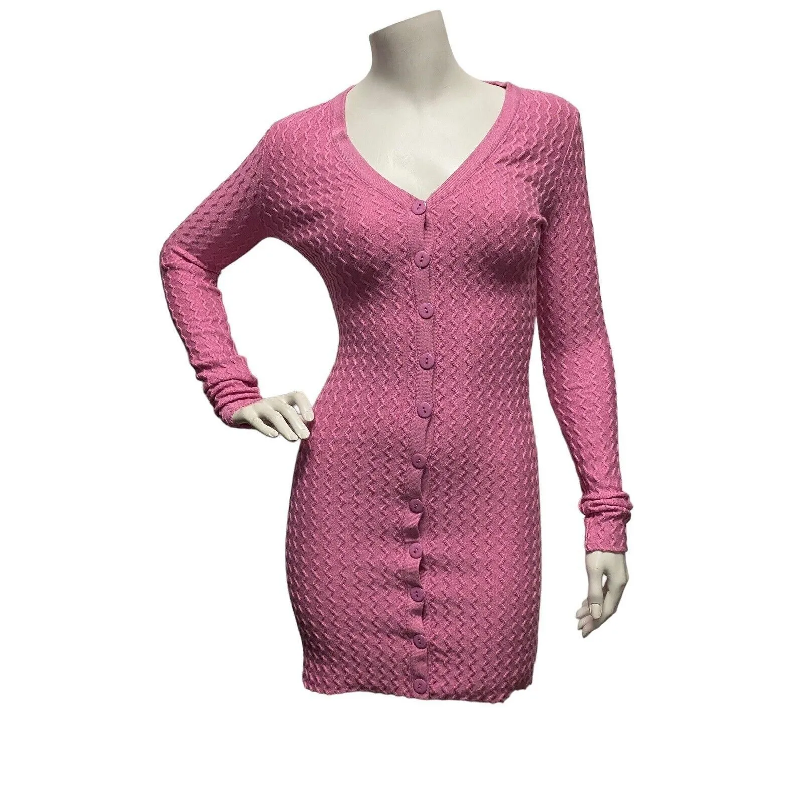 Product image for Princess Polly xx Sz XS/S Tahlia Mini Dress Pink Bodycon Button Down Long Sleeve - Princess Polly xx