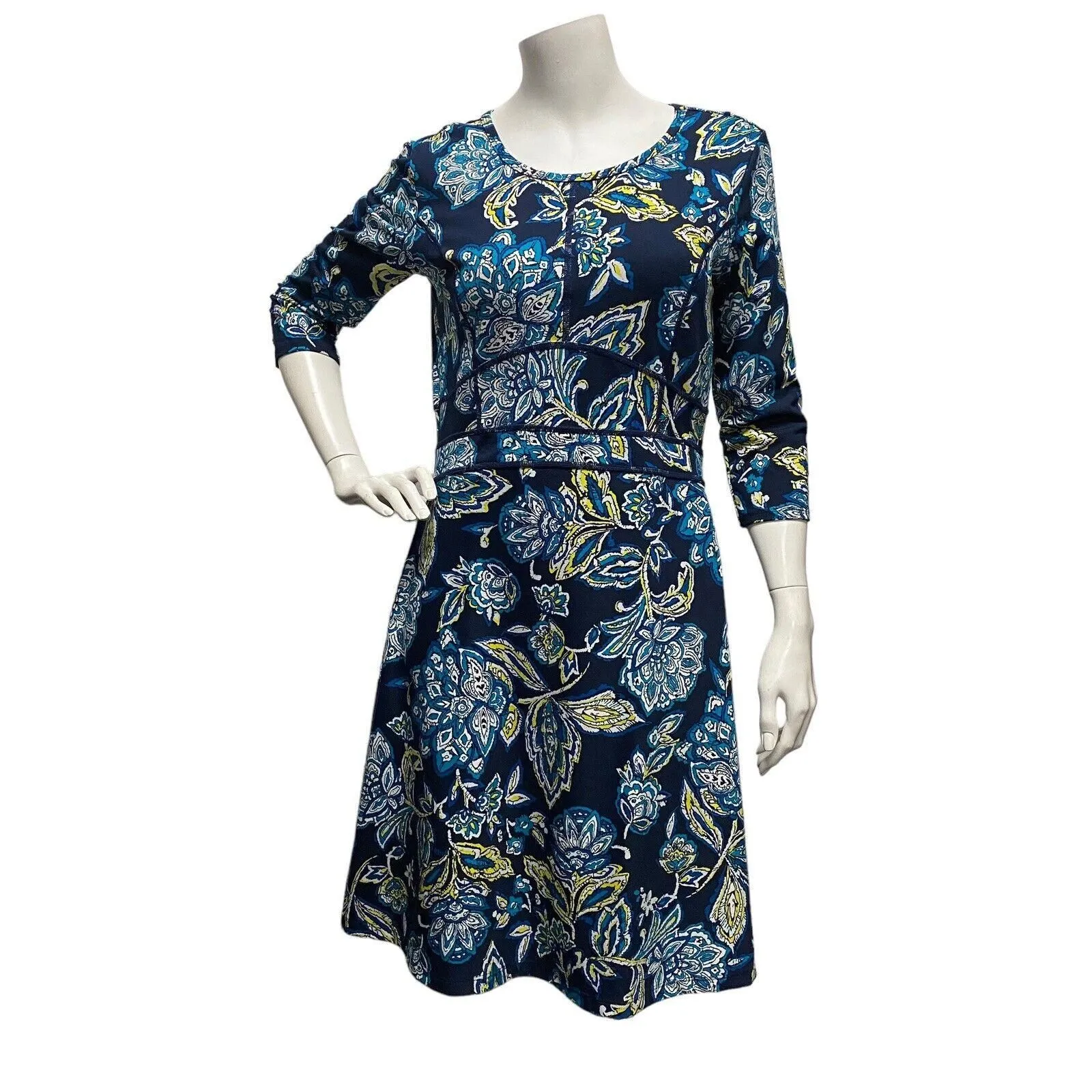 Product image for TITLE NINE Women's Small Black 3/4 Sleeve Floral Knee Length Dress - Title Nine