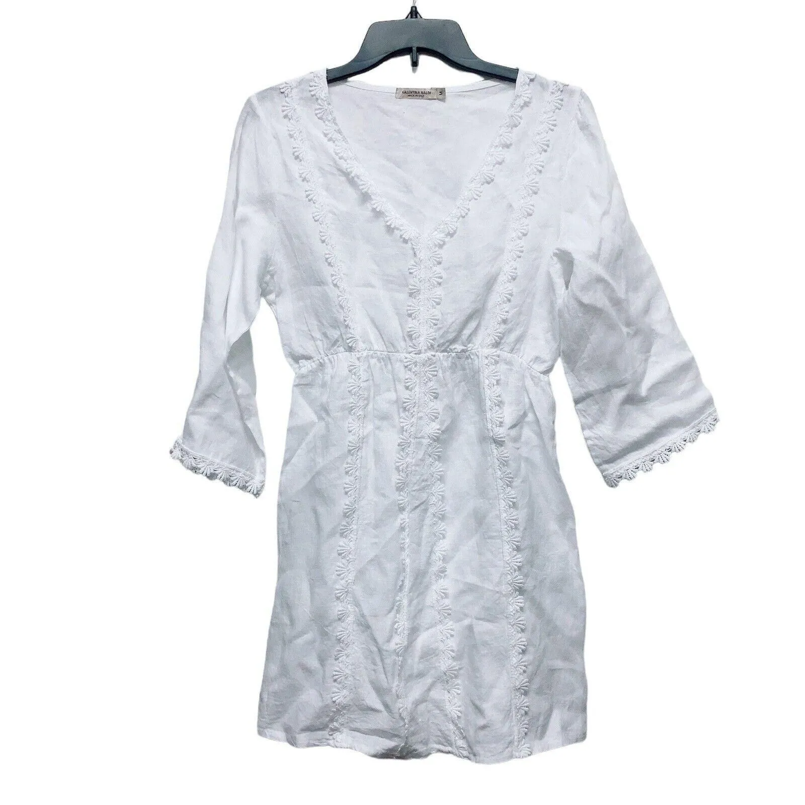 Product image for Valentina Naldi 100% Linen White BOHO Embroidered Lace Med Dress Lagenlook Italy - Valentina Naldi