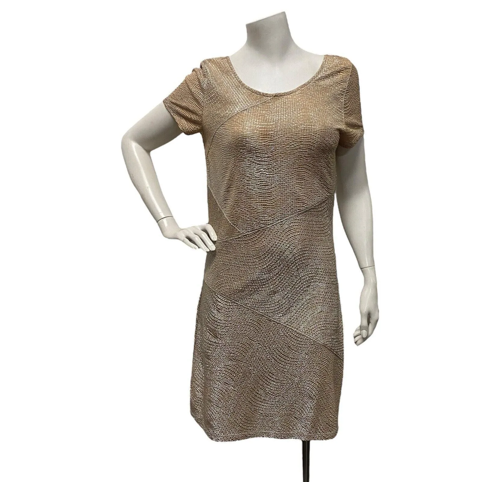 Product image for Free People Champagne Gold/Silver Metallic Party Clubwear Mini Dress Size Medium - Free People
