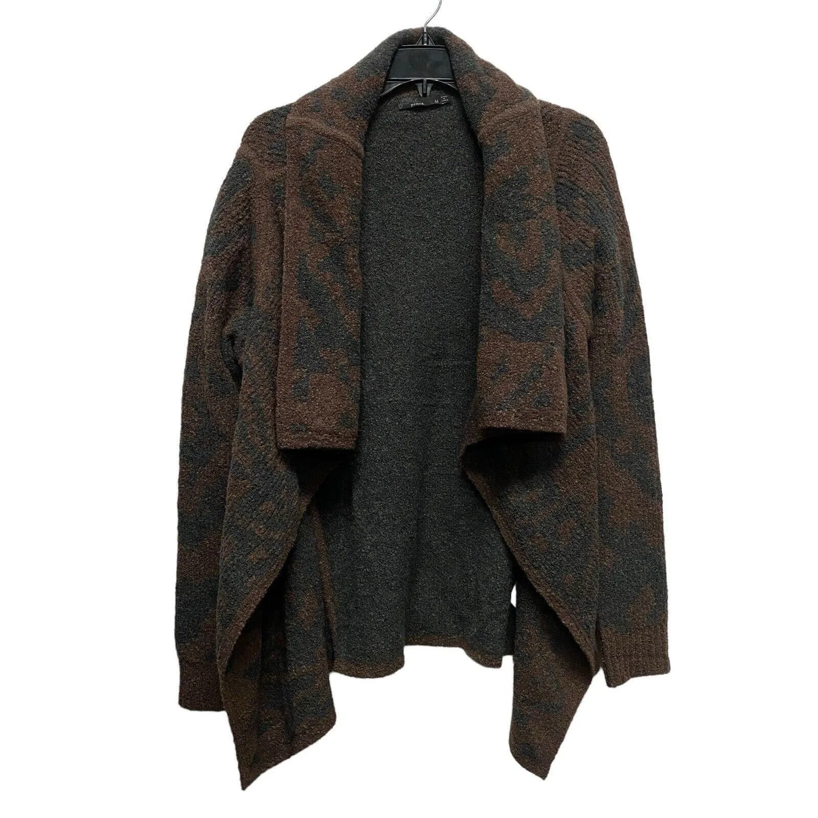 Product image for Prana Cardigan Sweater Womens Med Wool Blend Open Draped Brown Gray Boho Casual - prAna