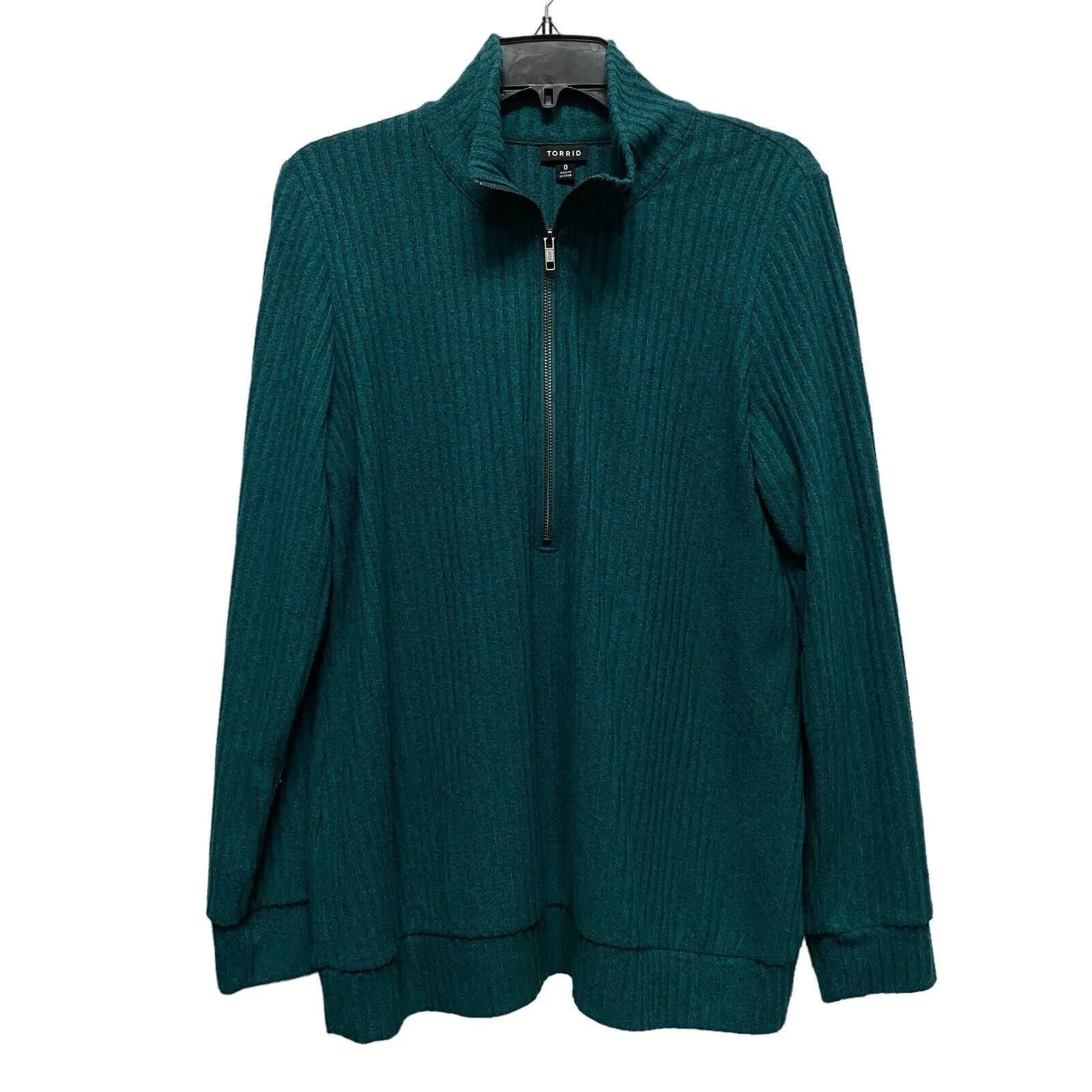 Product image for Torrid 3/4 Zip Green Ribbed Pullover Mock Neck Long Sleeves Wowan’s Size 0 - Torrid