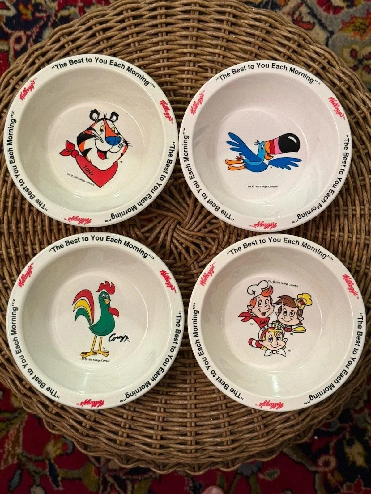 Product image for 1995 KELLOGG'S CEREAL BOWLS, Set of 4 Tony, Corny, Toucan & Snap , Vintage