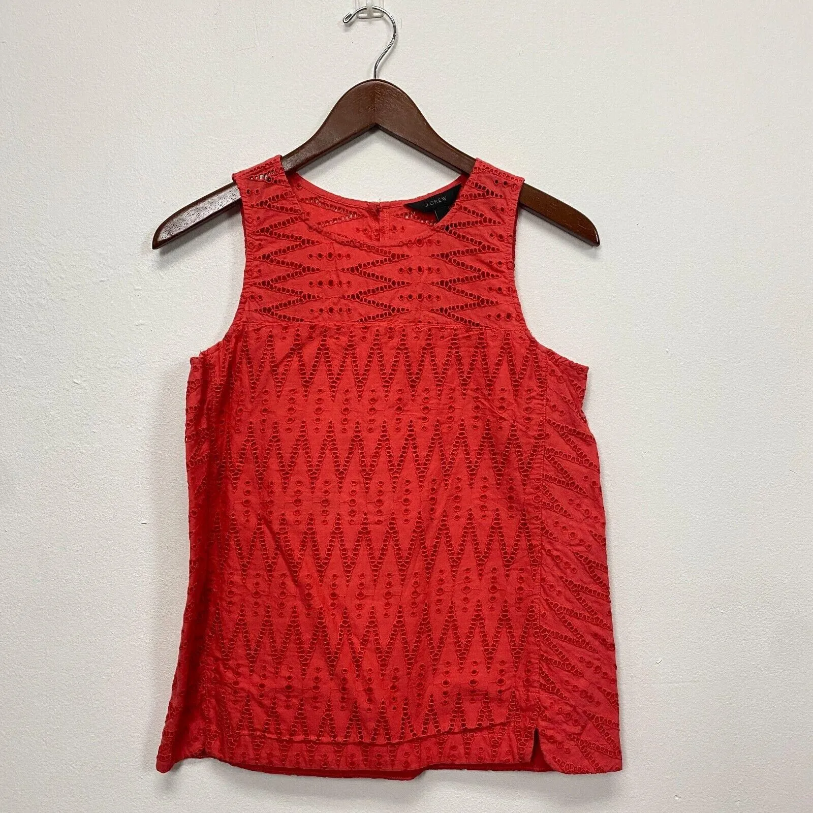 Product image for J. Crew Red Orange Eyelet Texture Sleeveless Top Lined Women's Sz 0 - J.CREW