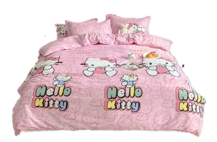 Product image for Hello Kitty Duvet Cover, Bed Sheet & 2 Pillowcases in Pink, Full (150cmX200cm)