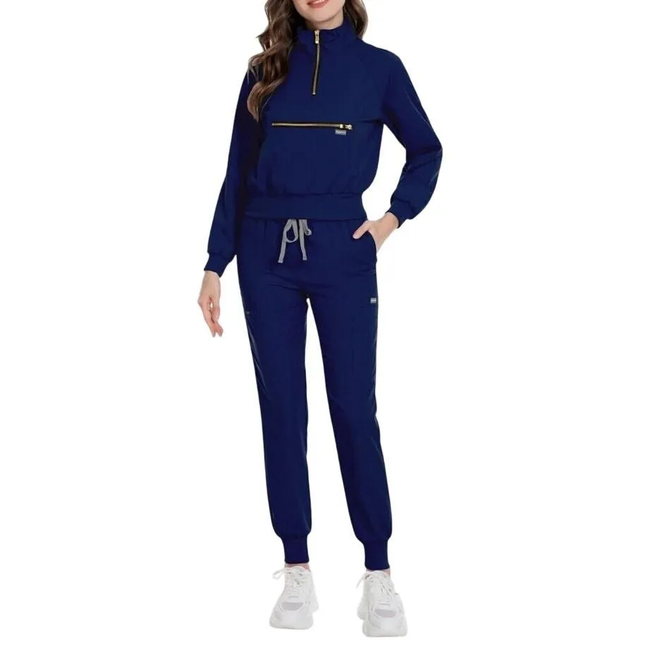 Product image for Women's Nurse Uniform Set Long Sleeve Top and Cargo Joggers in Navy, Size M