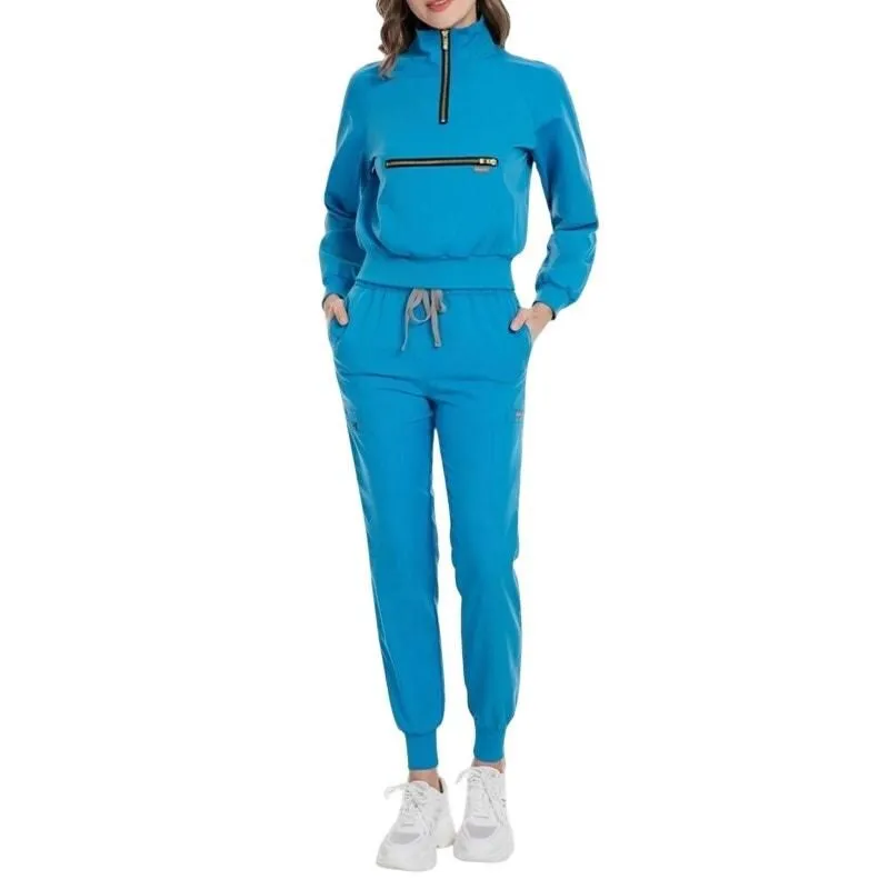 Product image for Women's Nurse Uniform Set Long Sleeve Top and Cargo Joggers in Blue, Size M