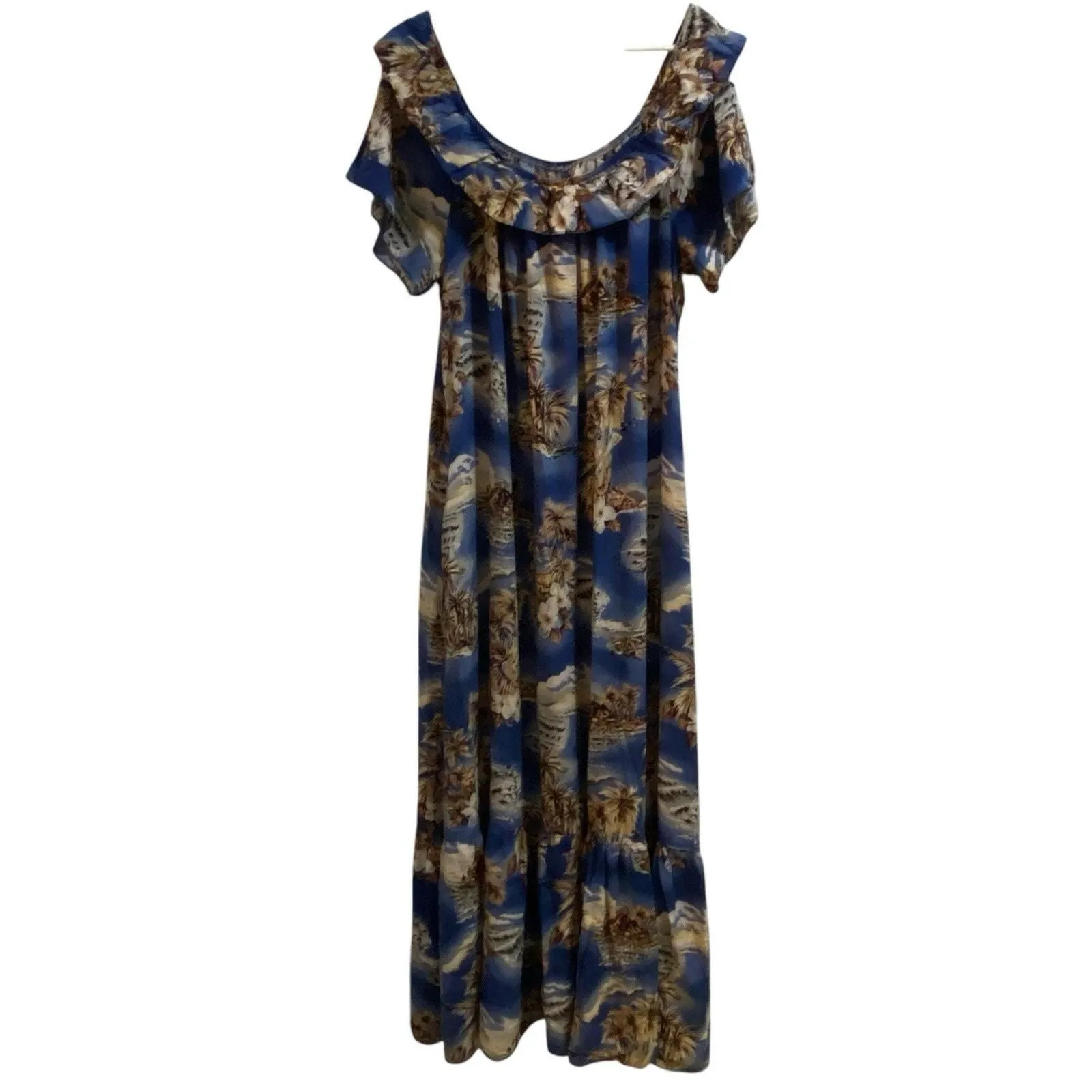 Product image for Vtg Hilo Hattie Hawaiian Island Print Midi Dress 1X Ruffle Tier Off Shoulder - 1X - Dresses - pre-owned---good - Hilo Hattie