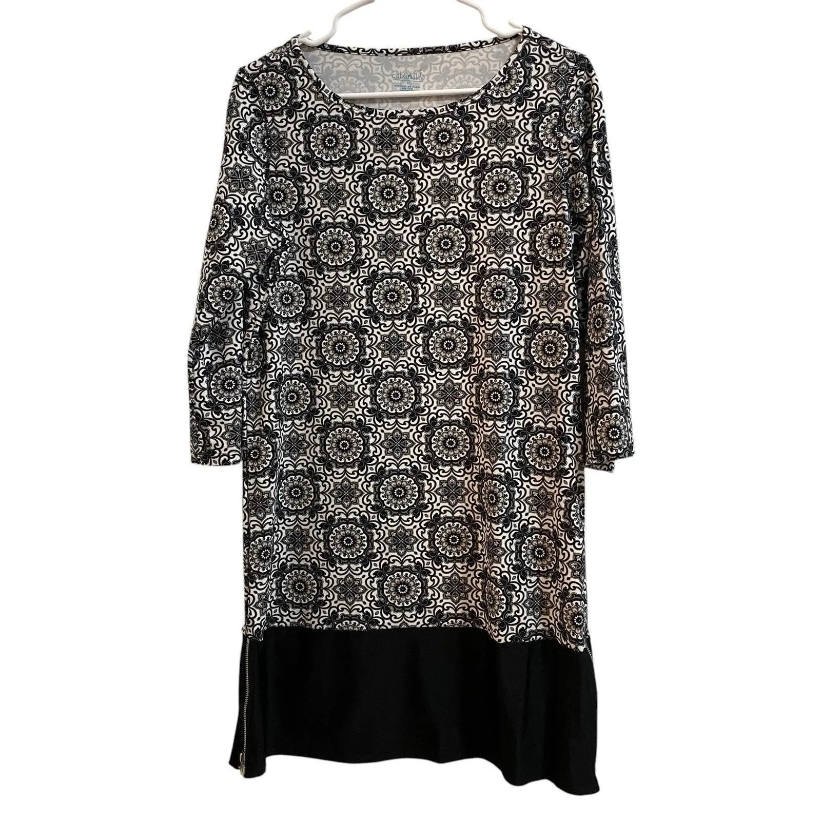 Product image for Cabana Life Large UPF 50+ Dress Black White Tile Geometric Print Long Sleeve Zip - L - Dresses - new-without-tags - Cabana Life