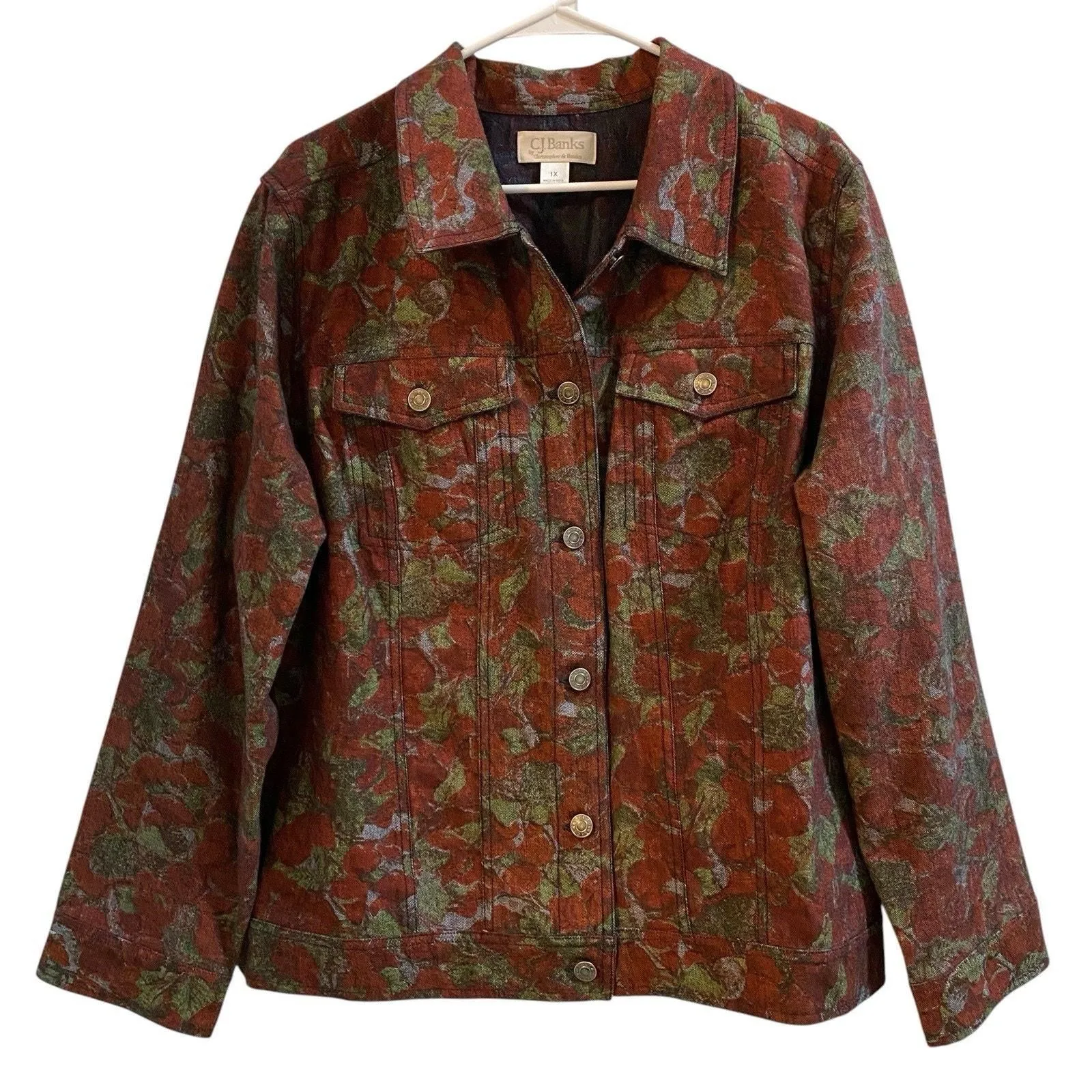 Product image for Christopher & Banks Jacket Woman 1X Canvas Jeans Printed Floral Top Pockets - 1X - Outerwear - pre-owned---excellent - Christopher & Banks