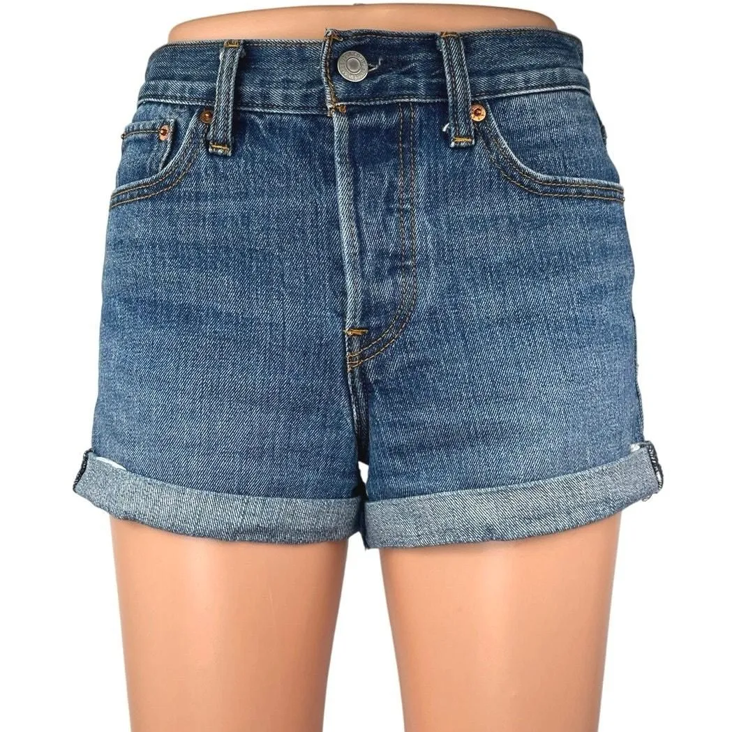 Product image for Levi’s White Oak Cone Blue Denim High Waist Button Fly Cuffed Jean Shorts Sz 26 - 26 - Bottoms - pre-owned---good - Levis