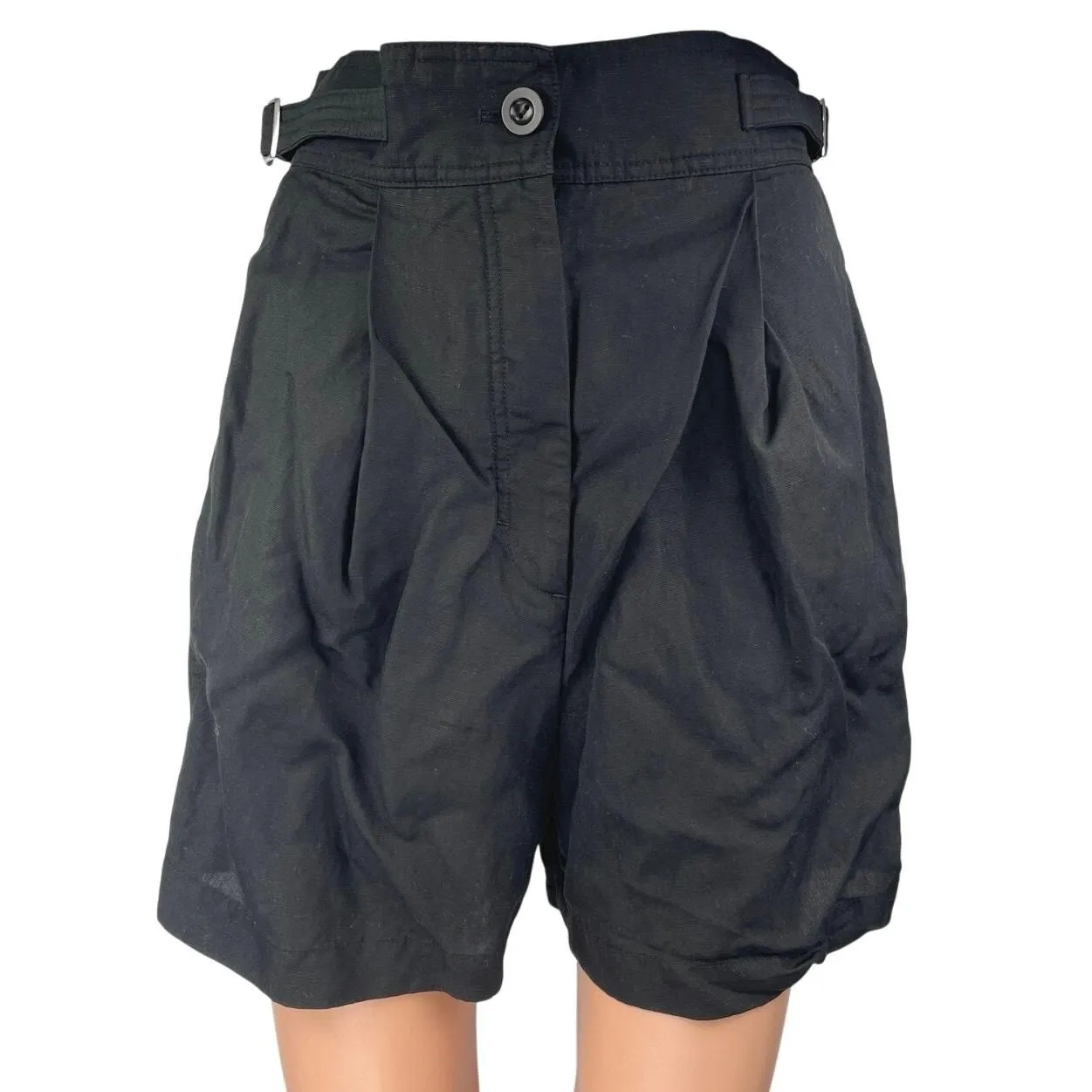 Product image for COS Women's Black Linen Pleated Flap Pockets High Waist Utility Shorts Size 6 - 6 - Bottoms - pre-owned---good - Cos