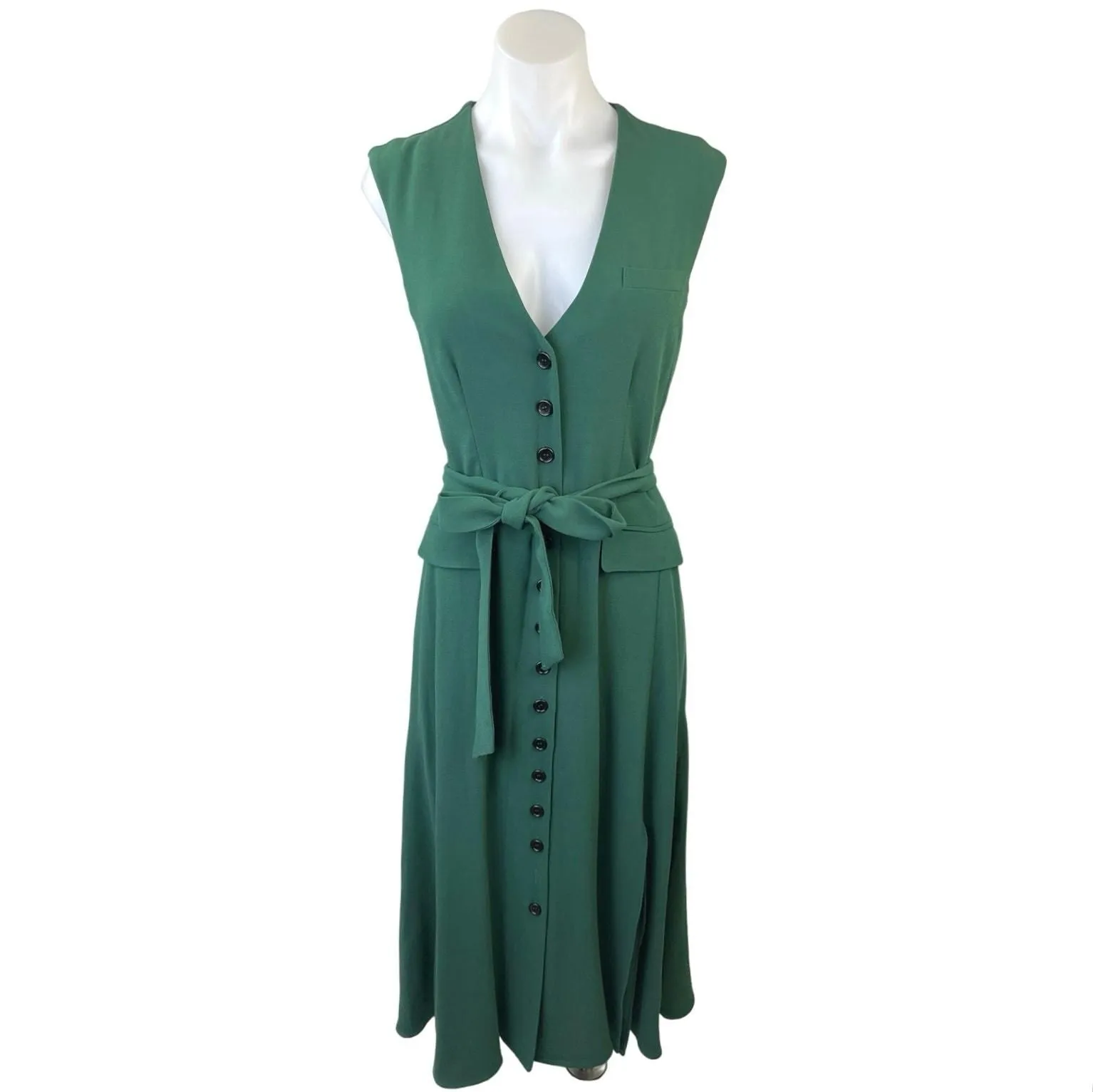 Product image for NEW Argent Vest Emerald Green Sleeveless Button Down Tie Belt Midi Maxi Dress 4 - 4 - Dresses - new-with-tags - Argent