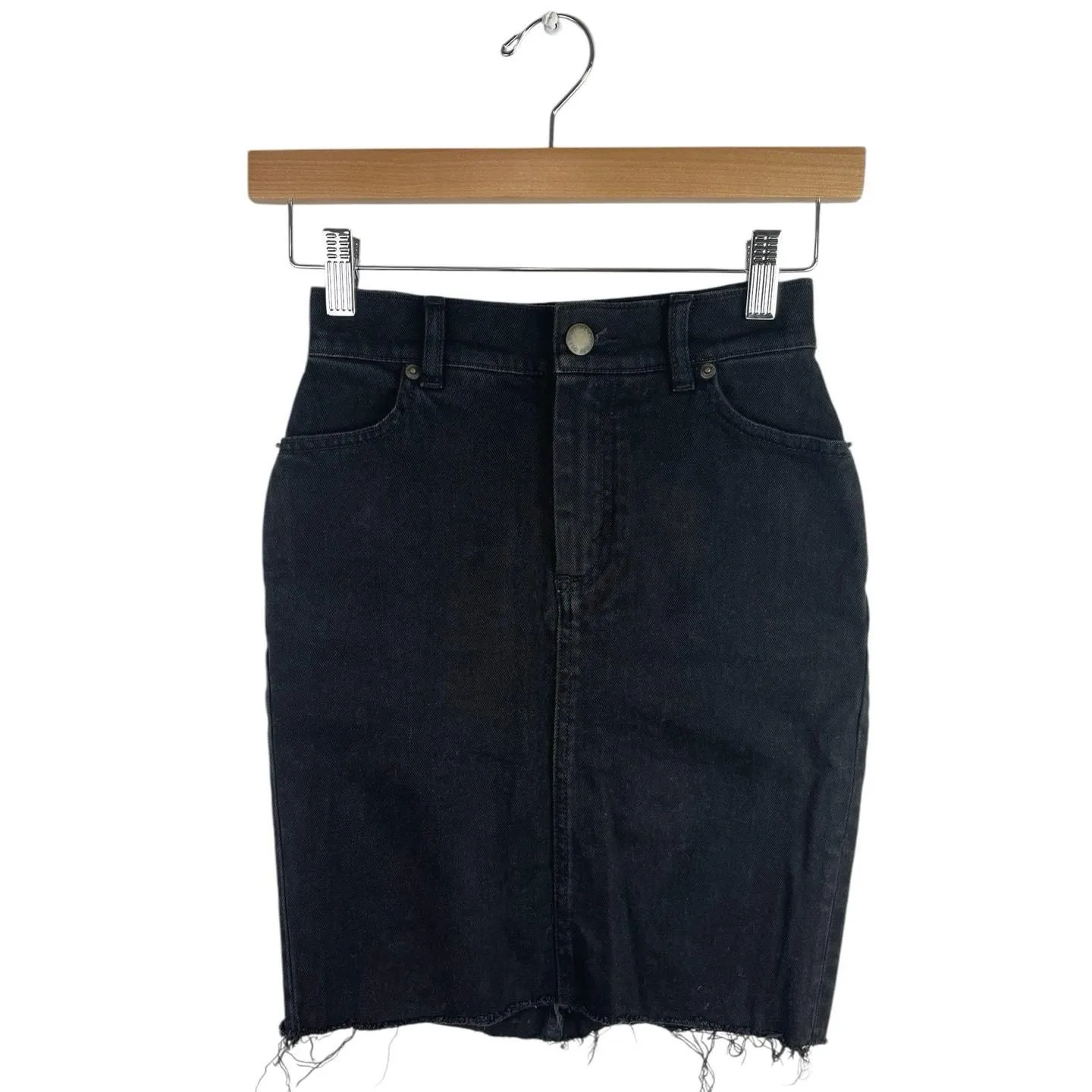 Product image for & Other Stories Women's Black High Waisted Raw Hem Mini Denim Jean Skirt Size 2 - 2 - Bottoms - pre-owned---good - & Other Stories