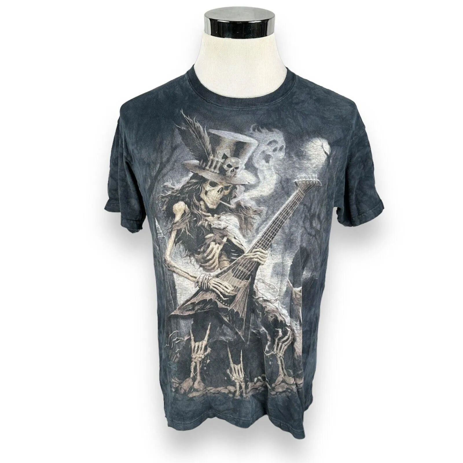Product image for Vintage James Ryman T-Shirt Men’s Medium Black Skeleton Guitar Tie Dye Tee 2009 - pre-owned---good - Unbranded
