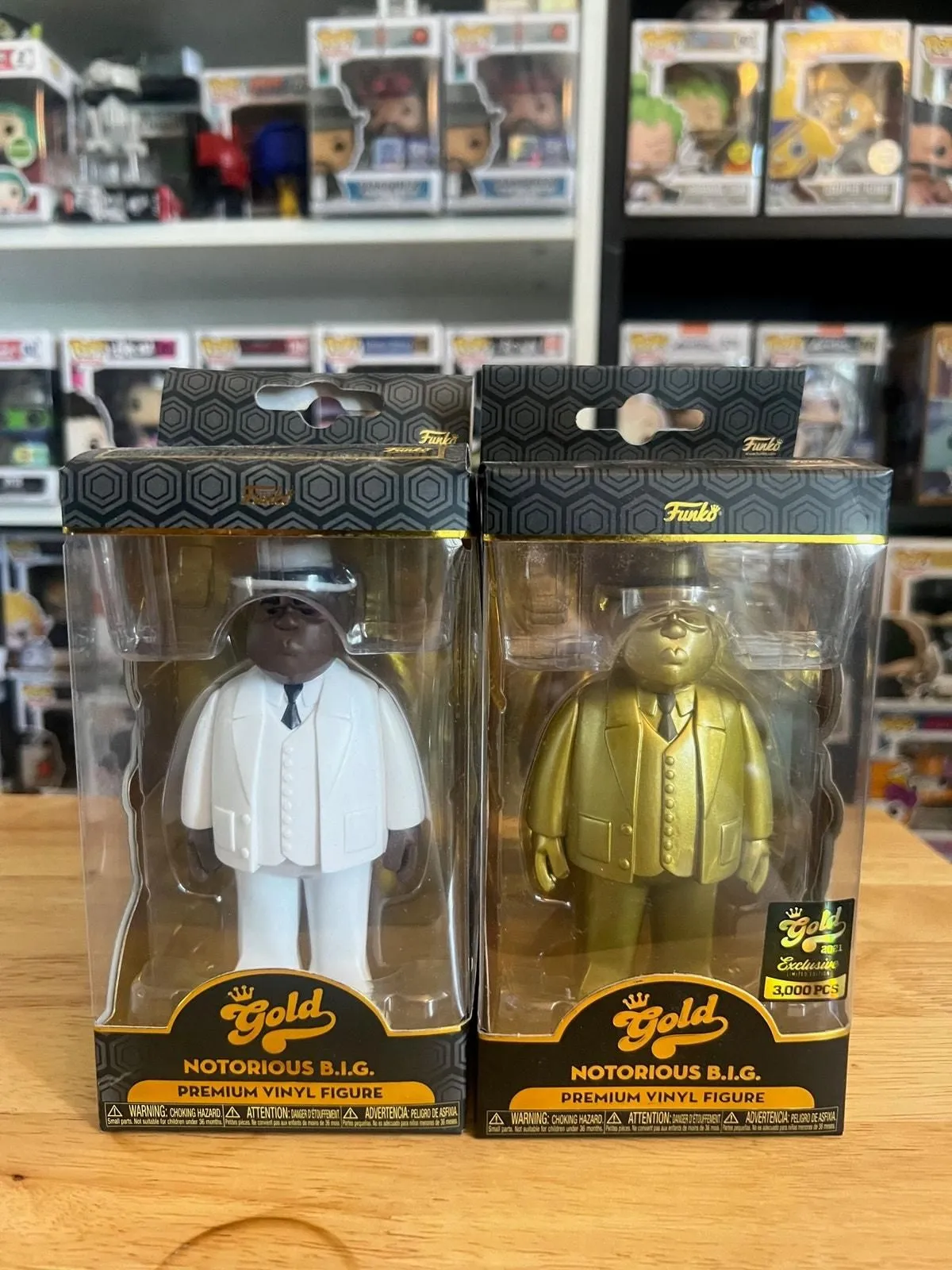 Product image for 2 Notorious B.I.G. Funko Gold Figurines 3000 Piece RETIRED Gold & White Biggie