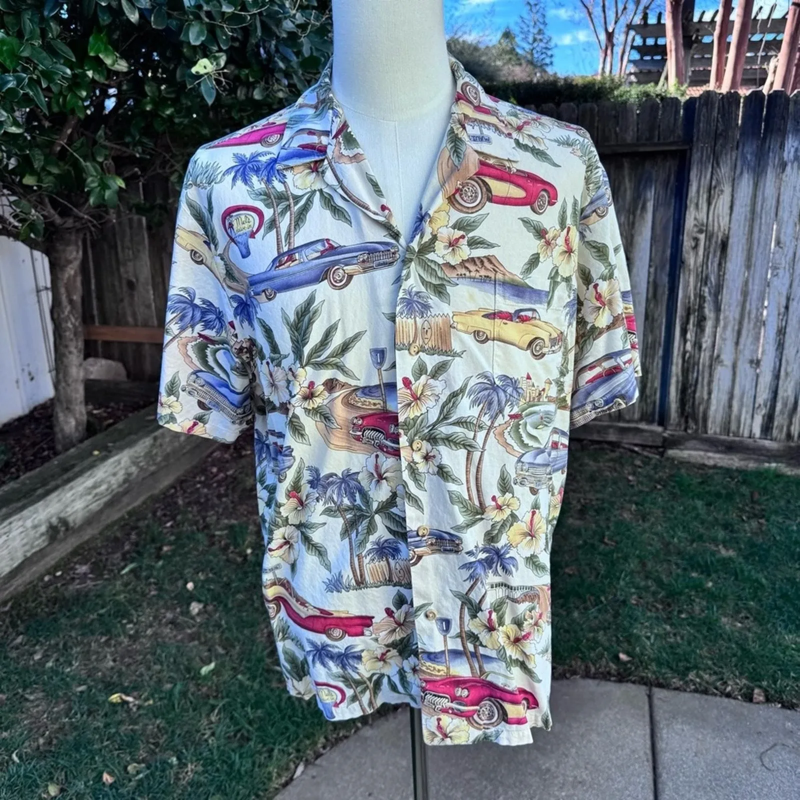 Product image for VTG Kalaheo by RJC Hawaiian Shirt Classic Cars Hibiscus Hawaii USA Men's XL - pre-owned---good - Kalaheo by RJC