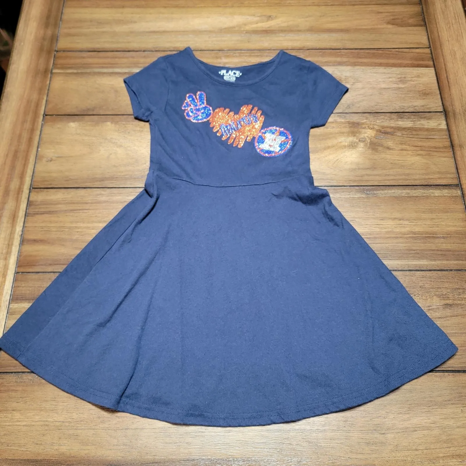 Product image for Children's Place Girls Dark Navy Dress Glitter Houston Astros - Size Small (5/6)