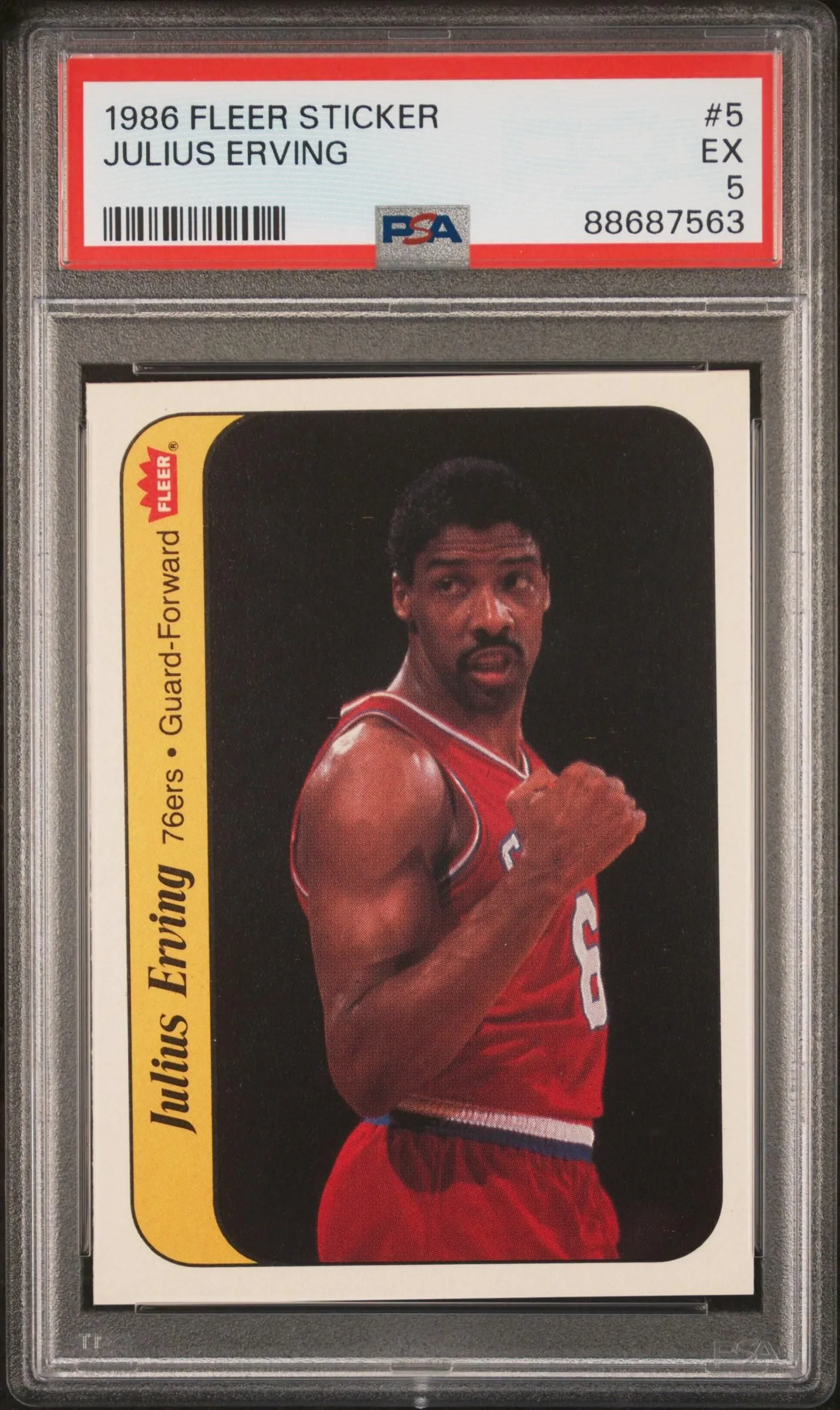 Product image for 1986 Fleer Sticker Julius Erving #5 PSA 5 - Yes - 88687563 - 1986 - 5 - Basketball - Professional Sports Authenticator (PSA) - 5 - Fleer - Julius Erving - 1986 Fleer Sticker